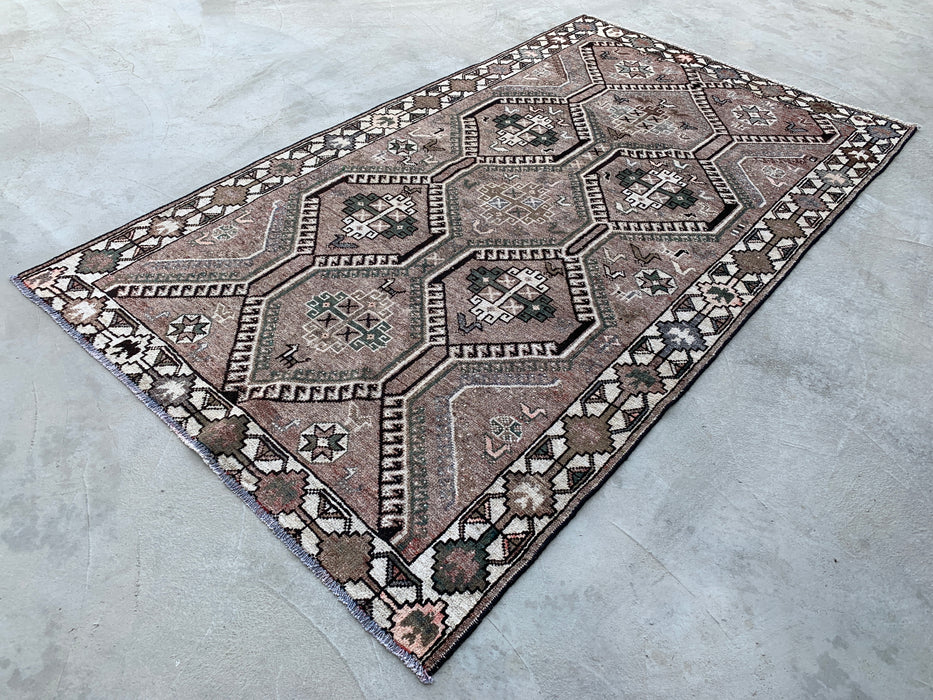 Handmade Persian Wool Area Rug 7x10 - Taupe Geometric Tribal Persian Style Rug with Ivory Border - Exact Size 9'8" x 5'6" - KBHM-831