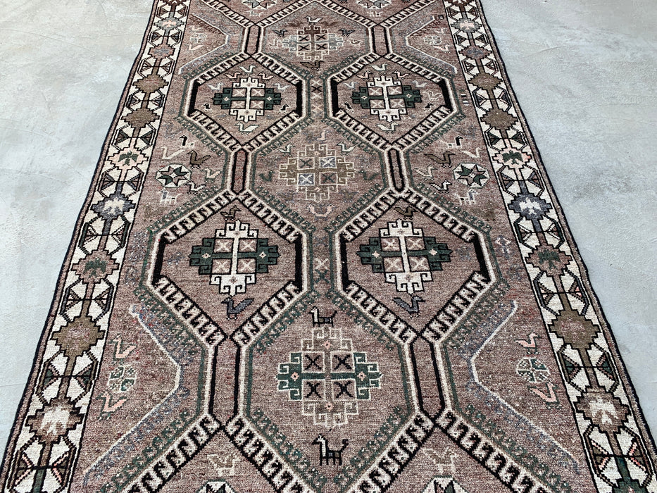 Handmade Persian Wool Area Rug 7x10 - Taupe Geometric Tribal Persian Style Rug with Ivory Border - Exact Size 9'8" x 5'6" - KBHM-831