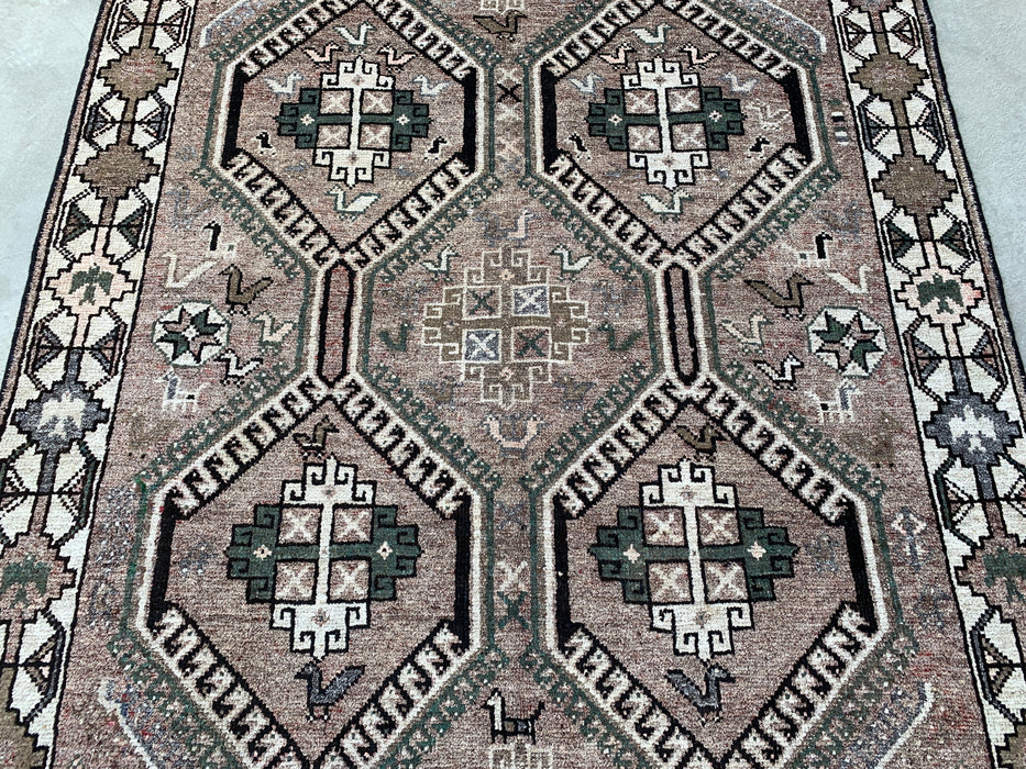 Handmade Persian Wool Area Rug 7x10 - Taupe Geometric Tribal Persian Style Rug with Ivory Border - Exact Size 9'8" x 5'6" - KBHM-831