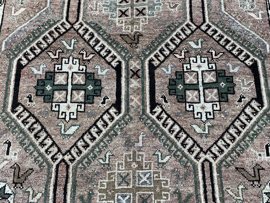 Handmade Persian Wool Area Rug 7x10 - Taupe Geometric Tribal Persian Style Rug with Ivory Border - Exact Size 9'8" x 5'6" - KBHM-831
