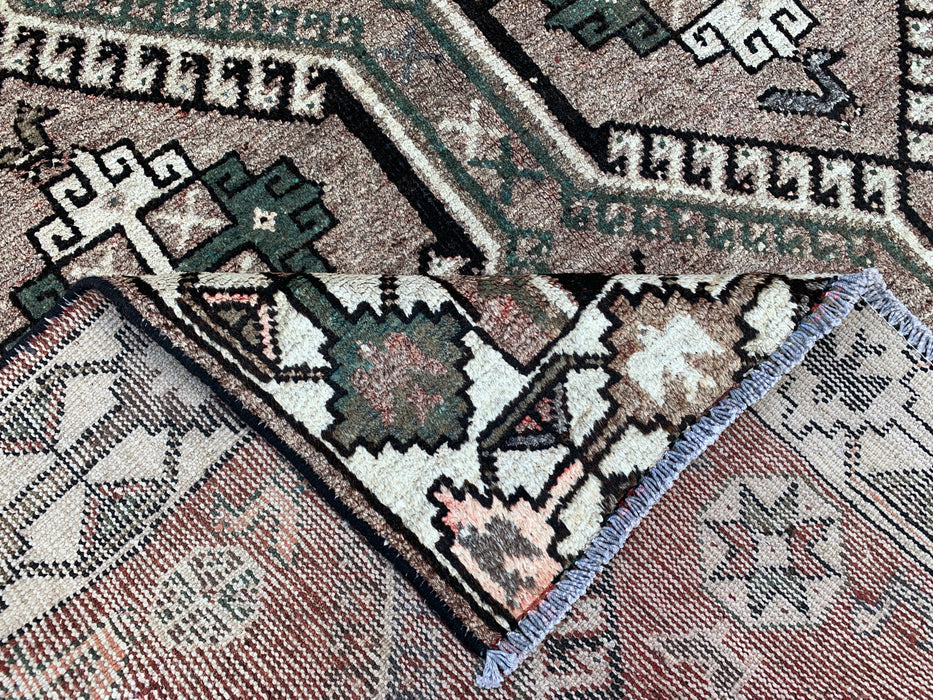 Handmade Persian Wool Area Rug 7x10 - Taupe Geometric Tribal Persian Style Rug with Ivory Border - Exact Size 9'8" x 5'6" - KBHM-831