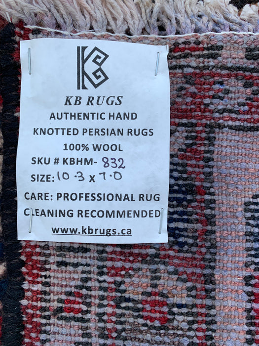 10'3 x 7'0 Hand-Knotted Persian Wool Rug - Red Panel Design with Ivory Border - KBHM-832