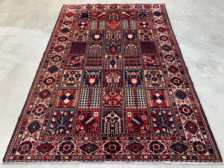 10'3 x 7'0 Hand-Knotted Persian Wool Rug - Red Panel Design with Ivory Border - KBHM-832