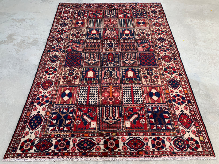 10'3 x 7'0 Hand-Knotted Persian Wool Rug - Red Panel Design with Ivory Border - KBHM-832