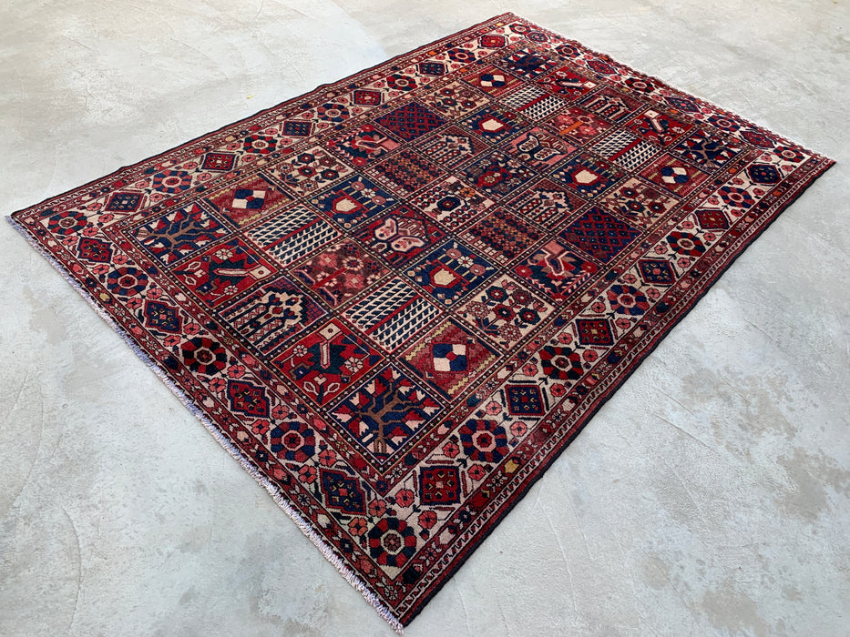 10'3 x 7'0 Hand-Knotted Persian Wool Rug - Red Panel Design with Ivory Border - KBHM-832