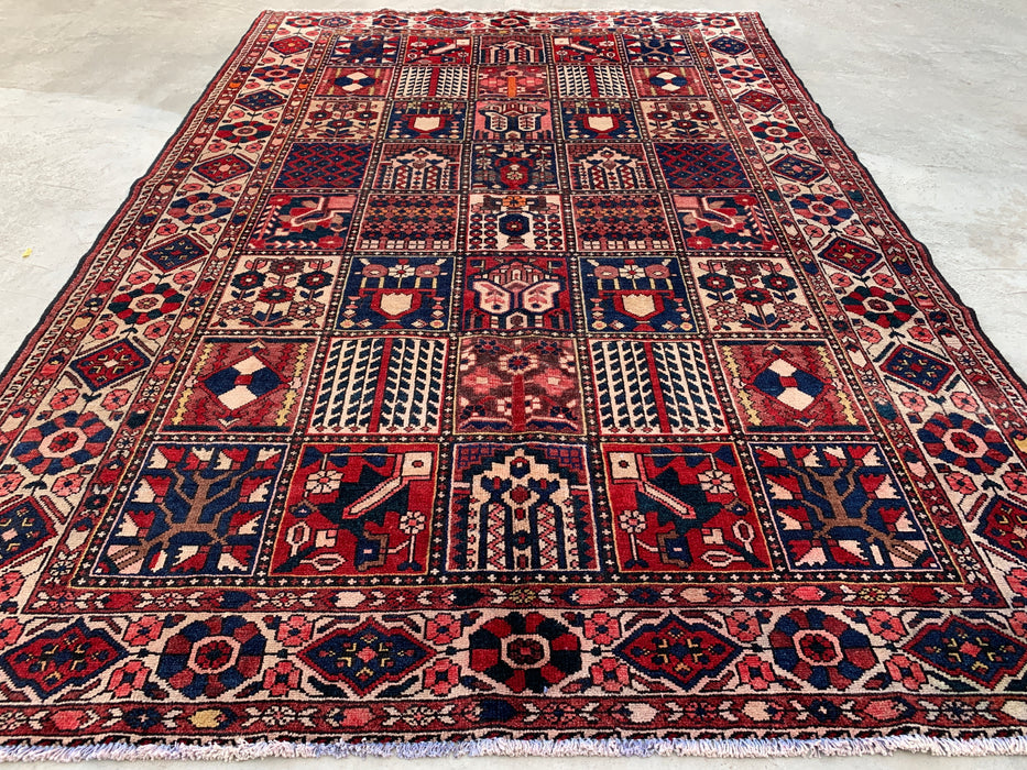 10'3 x 7'0 Hand-Knotted Persian Wool Rug - Red Panel Design with Ivory Border - KBHM-832