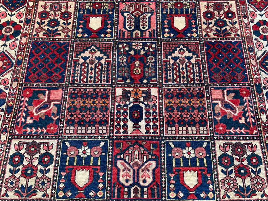 10'3 x 7'0 Hand-Knotted Persian Wool Rug - Red Panel Design with Ivory Border - KBHM-832