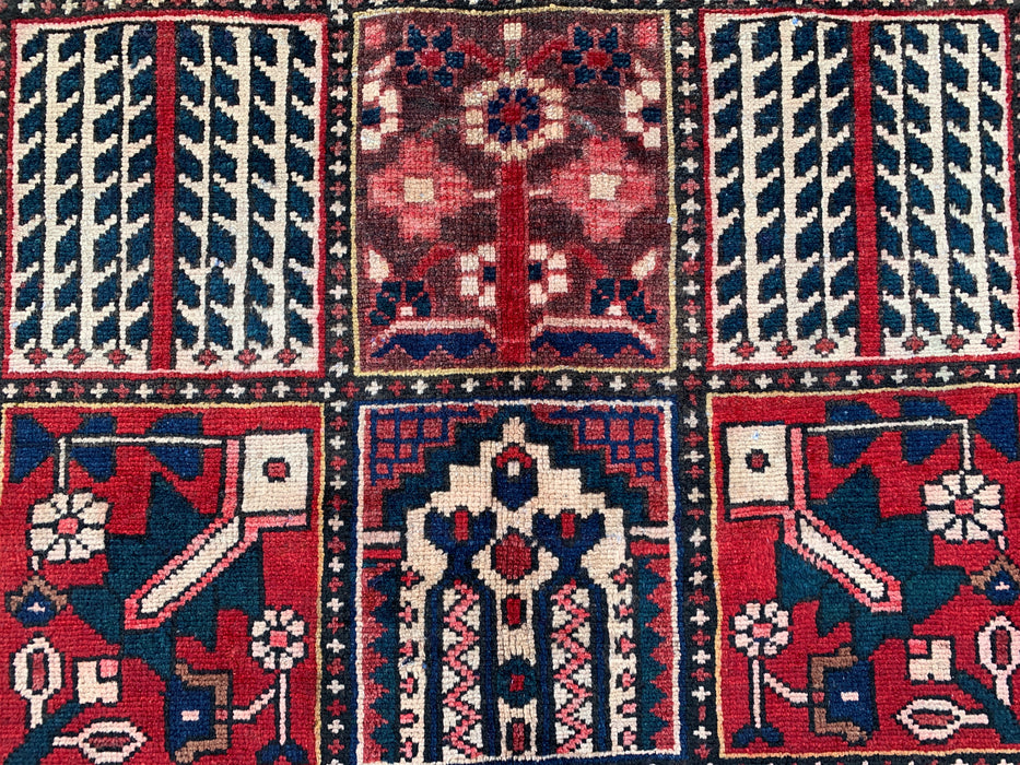 10'3 x 7'0 Hand-Knotted Persian Wool Rug - Red Panel Design with Ivory Border - KBHM-832