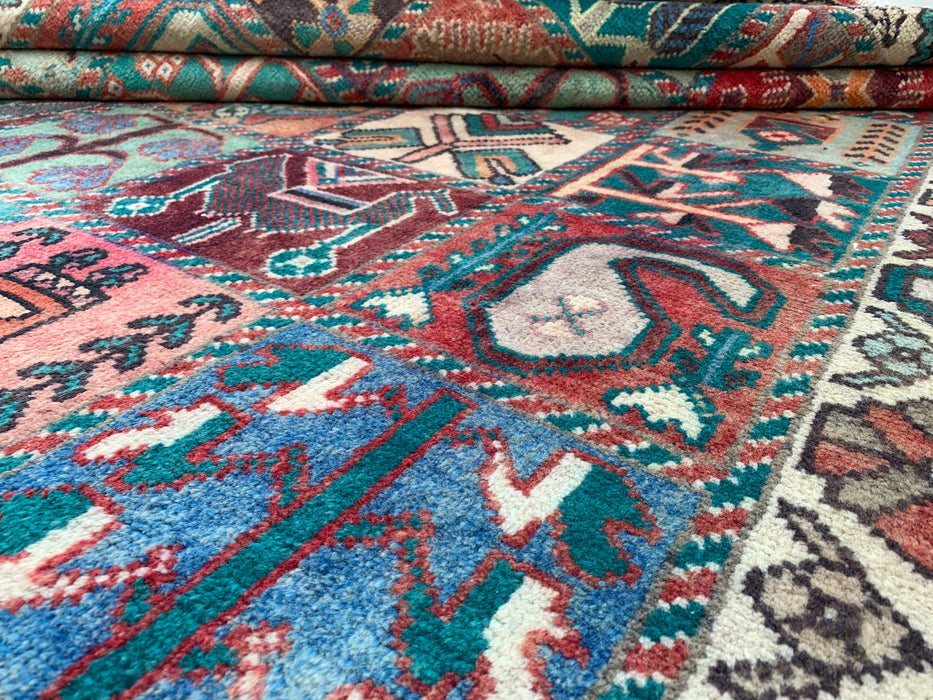 9'4 x 5'9 Hand-Knotted Persian Wool Rug - Ivory Panel Design with Turquoise & Rust Accents - KBHM-833