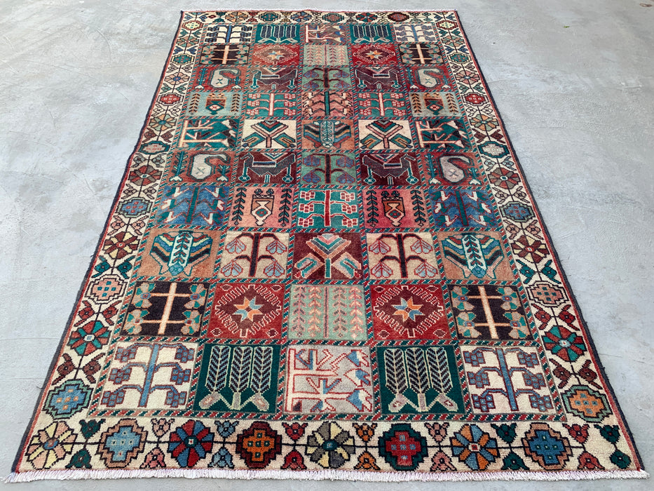 9'4 x 5'9 Hand-Knotted Persian Wool Rug - Ivory Panel Design with Turquoise & Rust Accents - KBHM-833