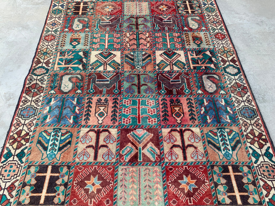 9'4 x 5'9 Hand-Knotted Persian Wool Rug - Ivory Panel Design with Turquoise & Rust Accents - KBHM-833