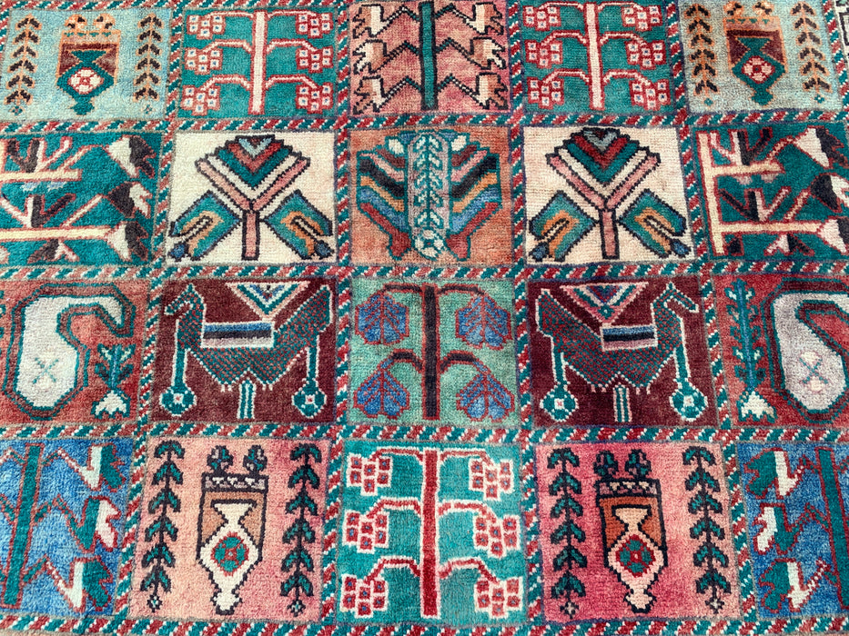 9'4 x 5'9 Hand-Knotted Persian Wool Rug - Ivory Panel Design with Turquoise & Rust Accents - KBHM-833