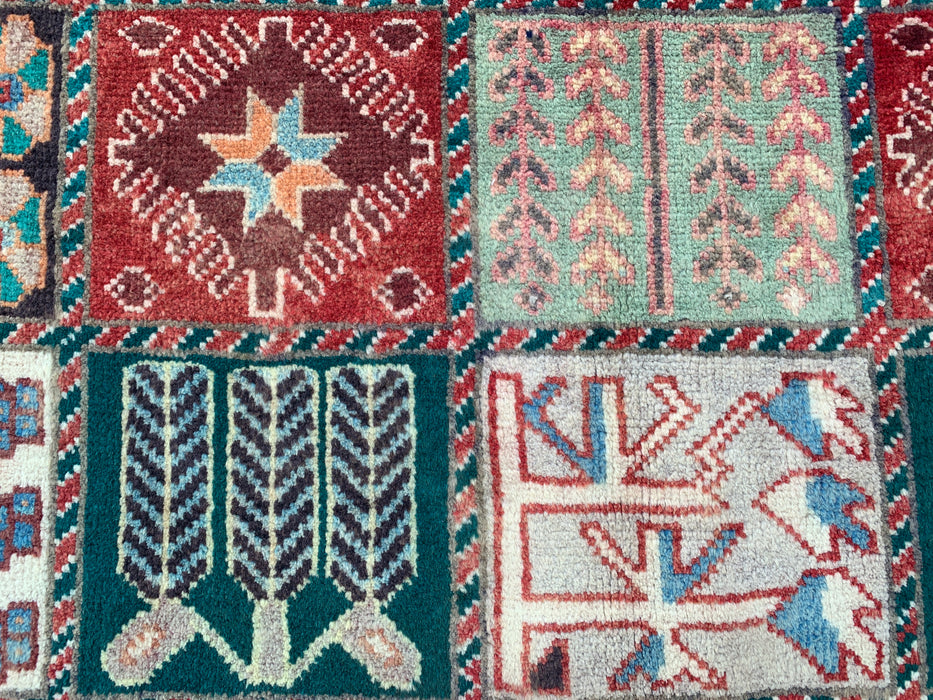 9'4 x 5'9 Hand-Knotted Persian Wool Rug - Ivory Panel Design with Turquoise & Rust Accents - KBHM-833