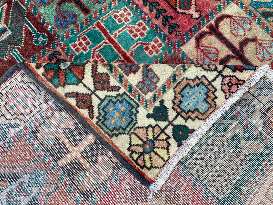 9'4 x 5'9 Hand-Knotted Persian Wool Rug - Ivory Panel Design with Turquoise & Rust Accents - KBHM-833