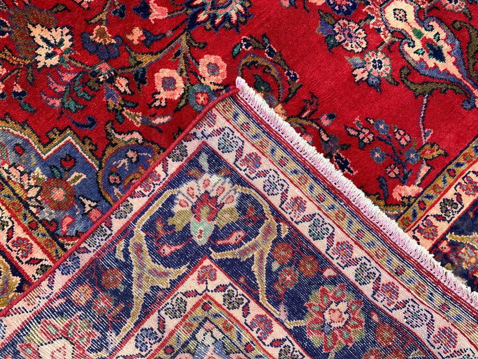 Handmade Persian Wool Area Rug 7x10 - Red Floral Medallion Persian Style Rug with Navy Border - Exact Size 11'4" x 6'4" - KBHM-834