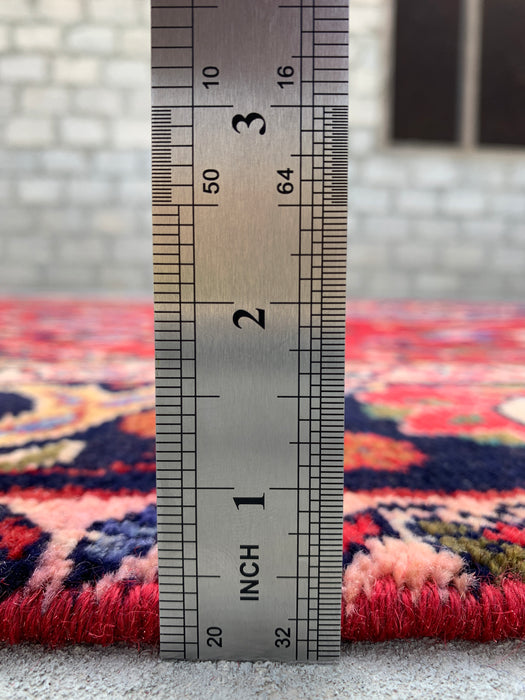 Handmade Persian Wool Area Rug 7x10 - Red Floral Medallion Persian Style Rug with Navy Border - Exact Size 11'4" x 6'4" - KBHM-834