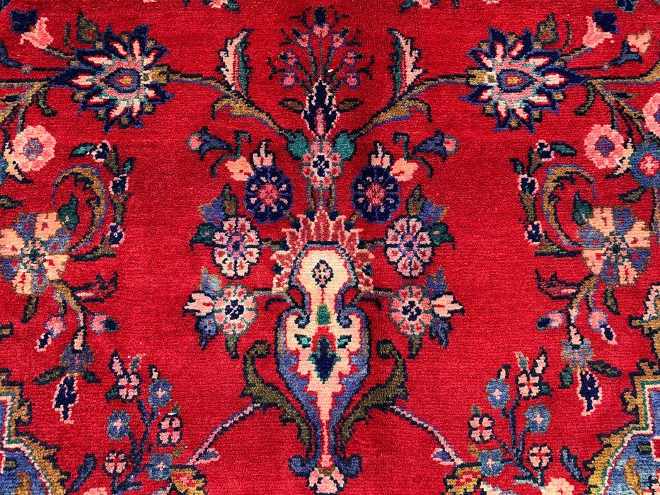 Handmade Persian Wool Area Rug 7x10 - Red Floral Medallion Persian Style Rug with Navy Border - Exact Size 11'4" x 6'4" - KBHM-834