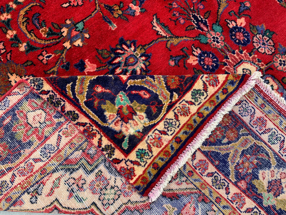 Handmade Persian Wool Area Rug 7x10 - Red Floral Medallion Persian Style Rug with Navy Border - Exact Size 11'4" x 6'4" - KBHM-834