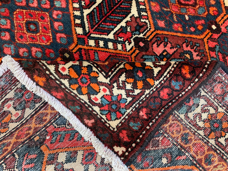 Handmade Persian Wool Area Rug 7x10 - Red Geometric Tribal Persian Style Rug with Ivory Border - Exact Size 9'10" x 5'3" - KBHM-835