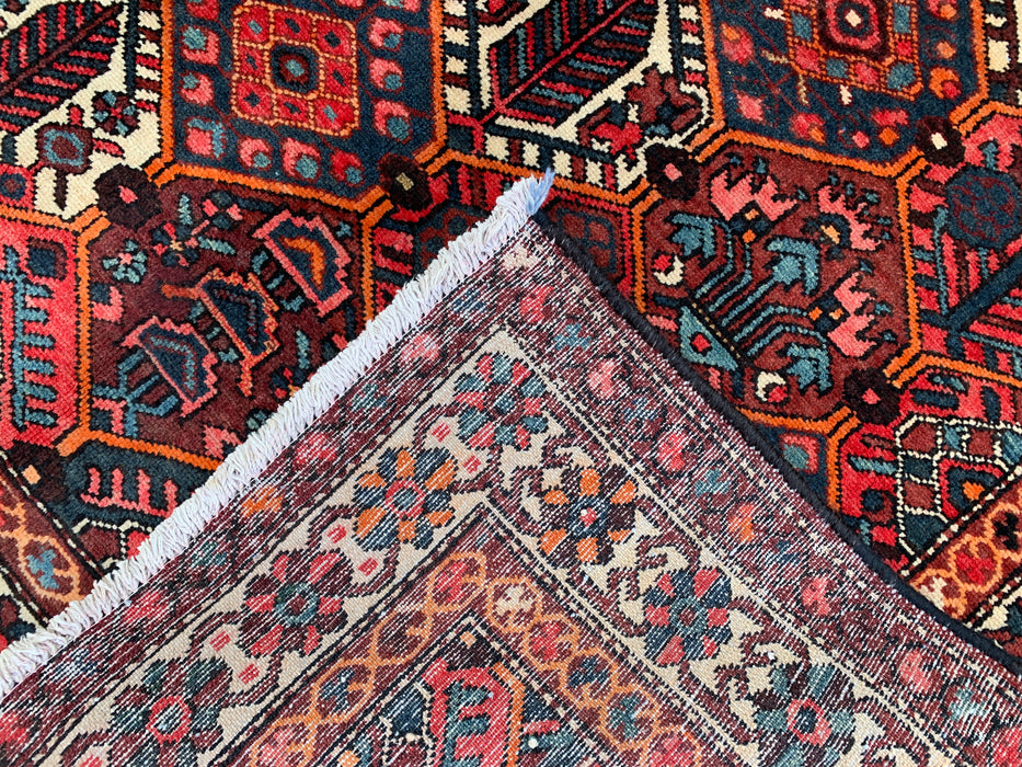Handmade Persian Wool Area Rug 7x10 - Red Geometric Tribal Persian Style Rug with Ivory Border - Exact Size 9'10" x 5'3" - KBHM-835