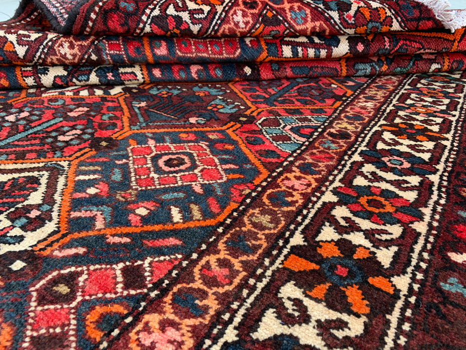 Handmade Persian Wool Area Rug 7x10 - Red Geometric Tribal Persian Style Rug with Ivory Border - Exact Size 9'10" x 5'3" - KBHM-835
