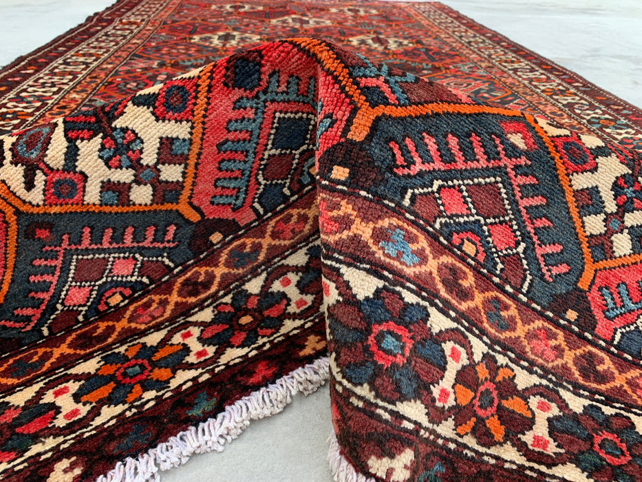 Handmade Persian Wool Area Rug 7x10 - Red Geometric Tribal Persian Style Rug with Ivory Border - Exact Size 9'10" x 5'3" - KBHM-835