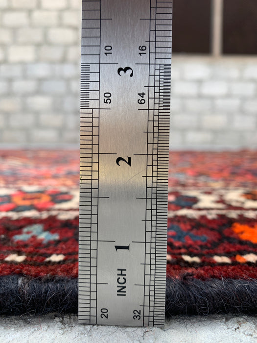 Handmade Persian Wool Area Rug 7x10 - Red Geometric Tribal Persian Style Rug with Ivory Border - Exact Size 9'10" x 5'3" - KBHM-835