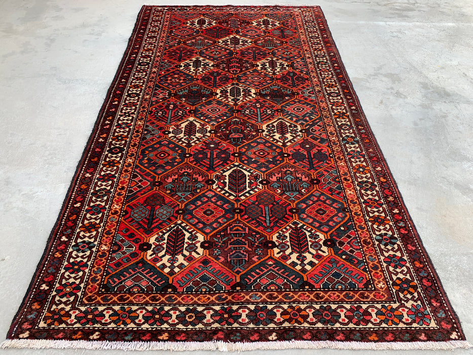 Handmade Persian Wool Area Rug 7x10 - Red Geometric Tribal Persian Style Rug with Ivory Border - Exact Size 9'10" x 5'3" - KBHM-835