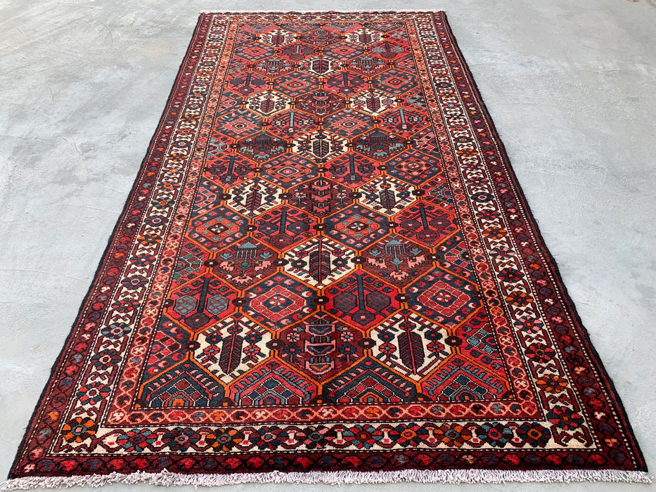 Handmade Persian Wool Area Rug 7x10 - Red Geometric Tribal Persian Style Rug with Ivory Border - Exact Size 9'10" x 5'3" - KBHM-835
