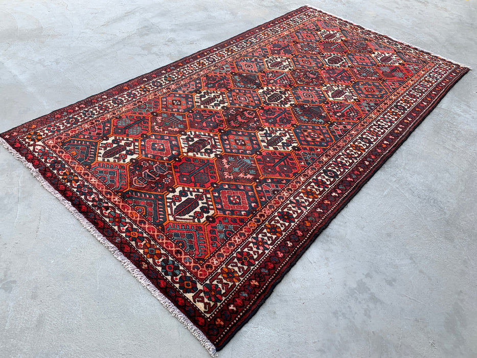 Handmade Persian Wool Area Rug 7x10 - Red Geometric Tribal Persian Style Rug with Ivory Border - Exact Size 9'10" x 5'3" - KBHM-835