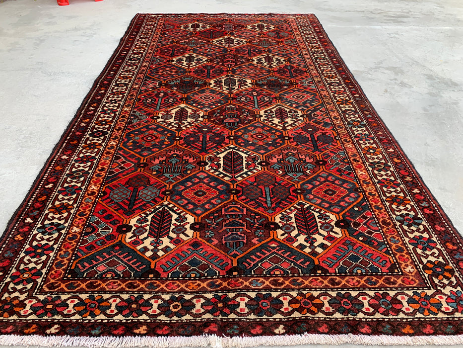 Handmade Persian Wool Area Rug 7x10 - Red Geometric Tribal Persian Style Rug with Ivory Border - Exact Size 9'10" x 5'3" - KBHM-835