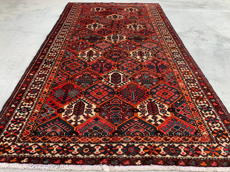 Handmade Persian Wool Area Rug 7x10 - Red Geometric Tribal Persian Style Rug with Ivory Border - Exact Size 9'10" x 5'3" - KBHM-835