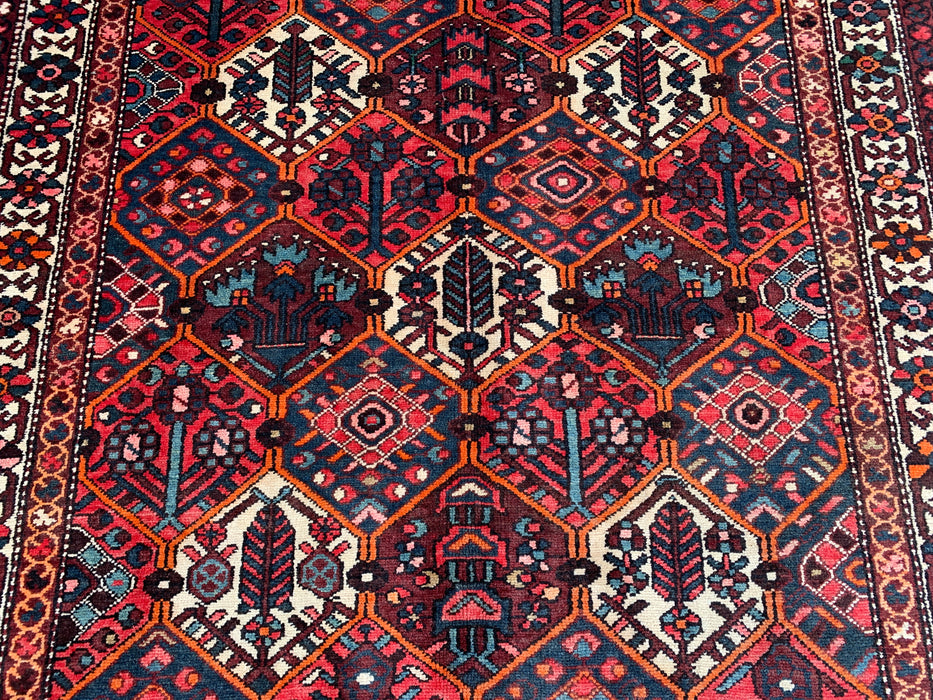 Handmade Persian Wool Area Rug 7x10 - Red Geometric Tribal Persian Style Rug with Ivory Border - Exact Size 9'10" x 5'3" - KBHM-835
