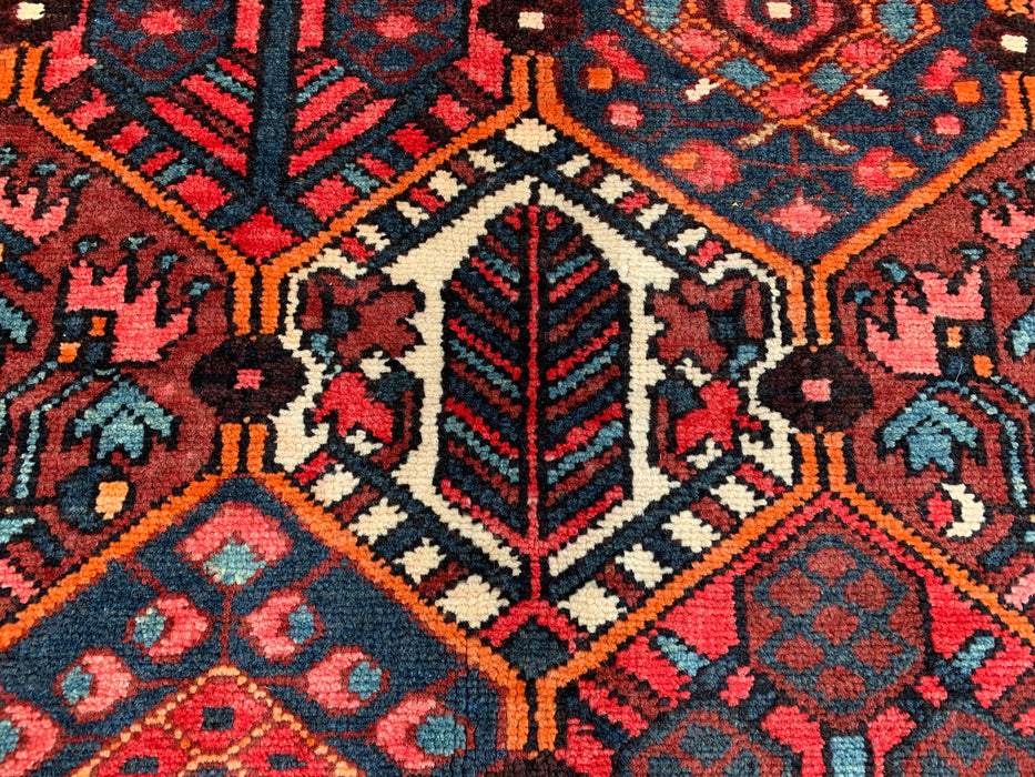 Handmade Persian Wool Area Rug 7x10 - Red Geometric Tribal Persian Style Rug with Ivory Border - Exact Size 9'10" x 5'3" - KBHM-835