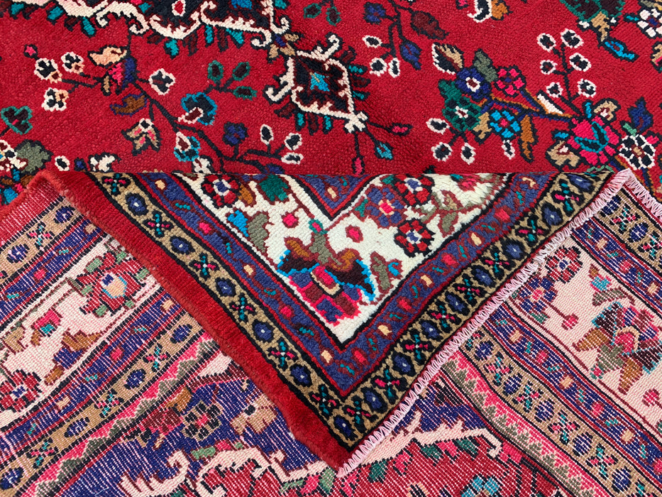 Handmade Persian Wool Area Rug 7x10 - Red Floral Medallion Persian Style Rug with Ivory Border - Exact Size 10'1" x 6'11" - KBHM-836