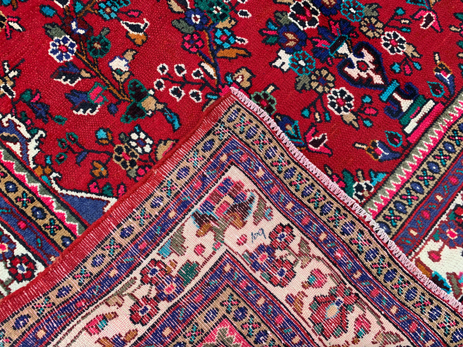 Handmade Persian Wool Area Rug 7x10 - Red Floral Medallion Persian Style Rug with Ivory Border - Exact Size 10'1" x 6'11" - KBHM-836