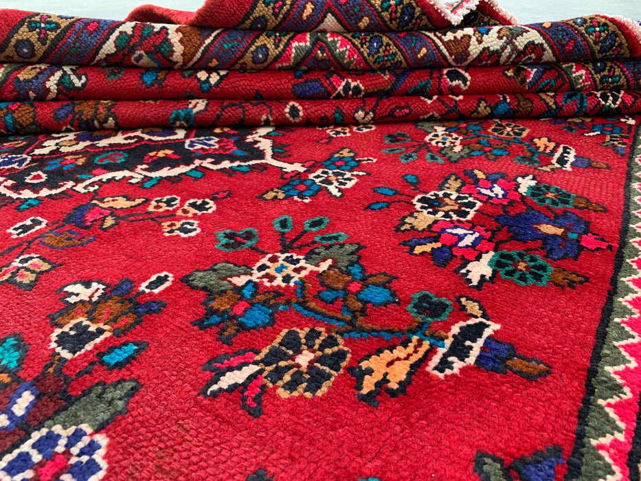 Handmade Persian Wool Area Rug 7x10 - Red Floral Medallion Persian Style Rug with Ivory Border - Exact Size 10'1" x 6'11" - KBHM-836