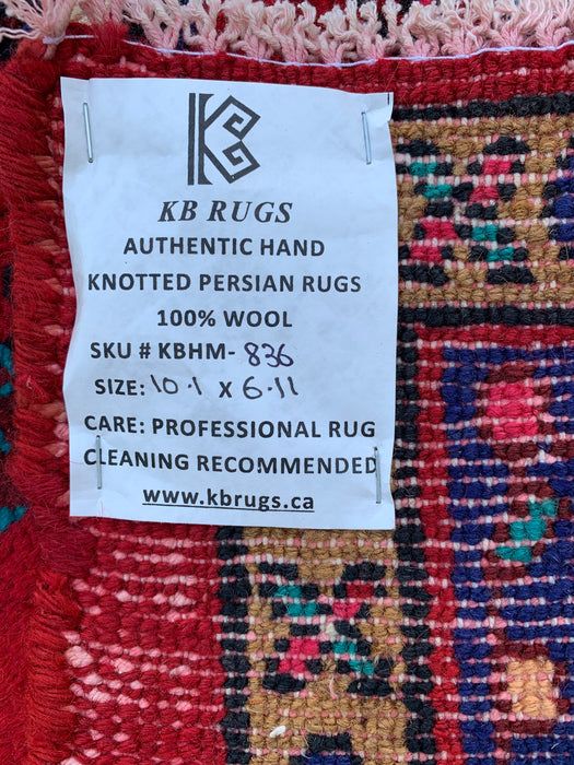 Handmade Persian Wool Area Rug 7x10 - Red Floral Medallion Persian Style Rug with Ivory Border - Exact Size 10'1" x 6'11" - KBHM-836