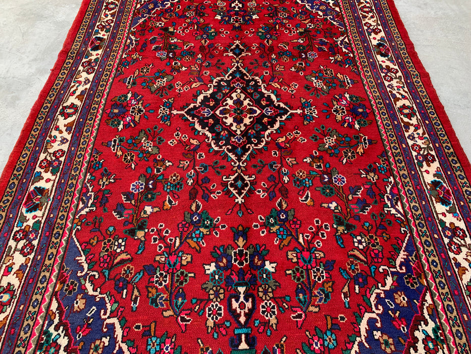 Handmade Persian Wool Area Rug 7x10 - Red Floral Medallion Persian Style Rug with Ivory Border - Exact Size 10'1" x 6'11" - KBHM-836