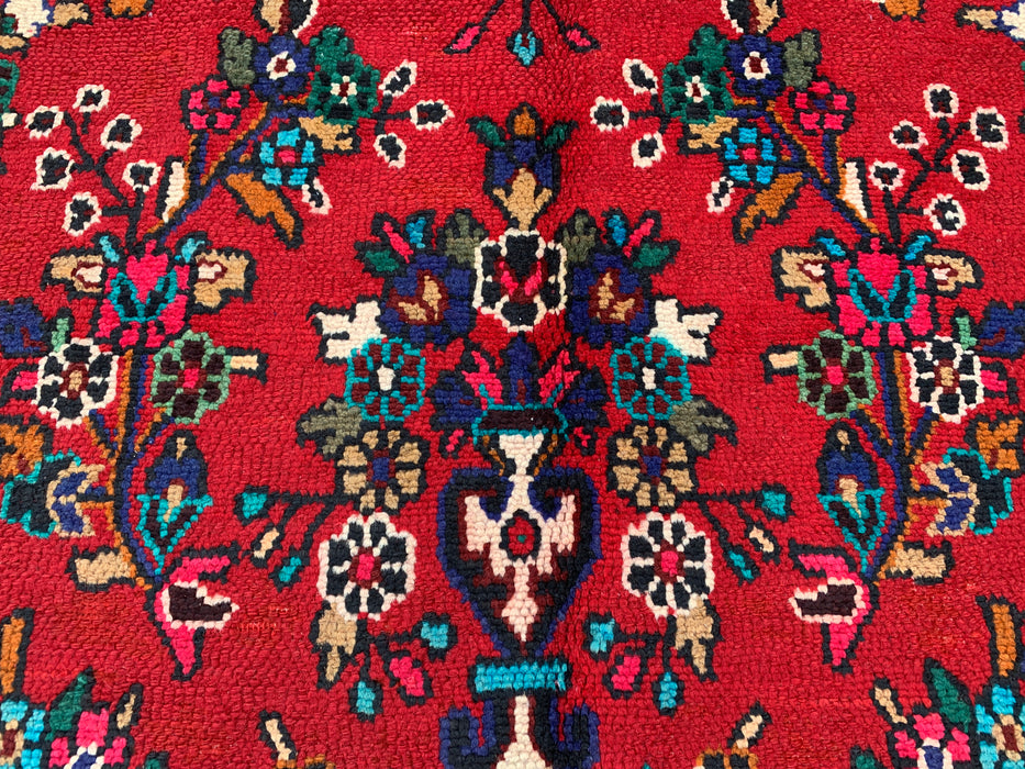 Handmade Persian Wool Area Rug 7x10 - Red Floral Medallion Persian Style Rug with Ivory Border - Exact Size 10'1" x 6'11" - KBHM-836