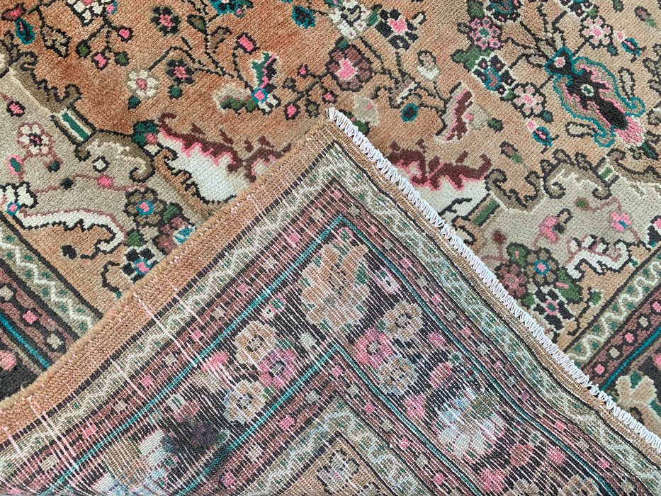 Handmade Persian Wool Area Rug 7x10 - Beige Floral Medallion Persian Style Rug with Ivory Border - Exact Size 9'2" x 6'11" - KBHM-837