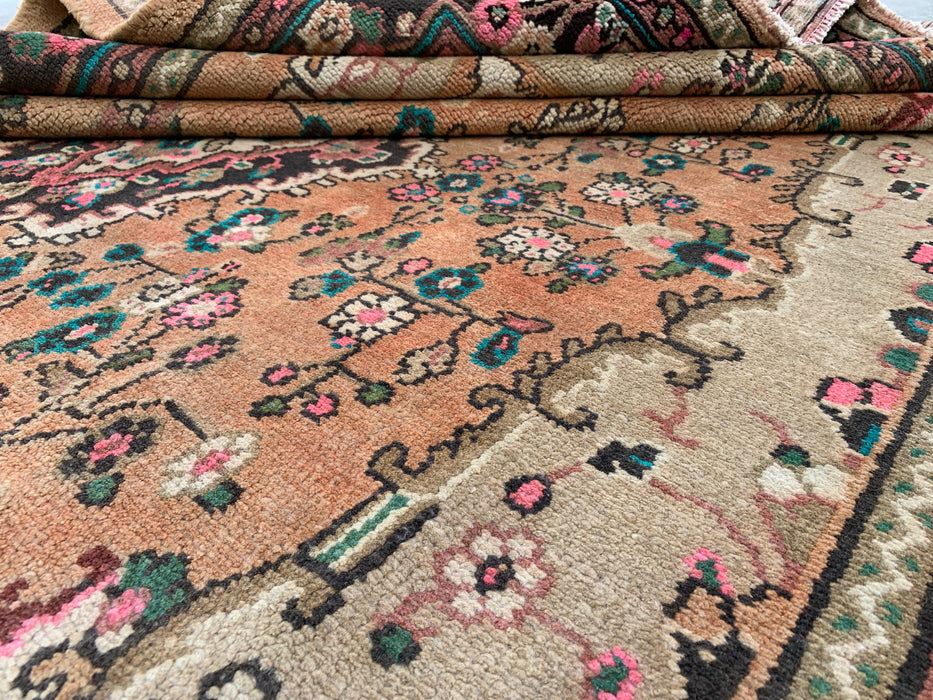 Handmade Persian Wool Area Rug 7x10 - Beige Floral Medallion Persian Style Rug with Ivory Border - Exact Size 9'2" x 6'11" - KBHM-837