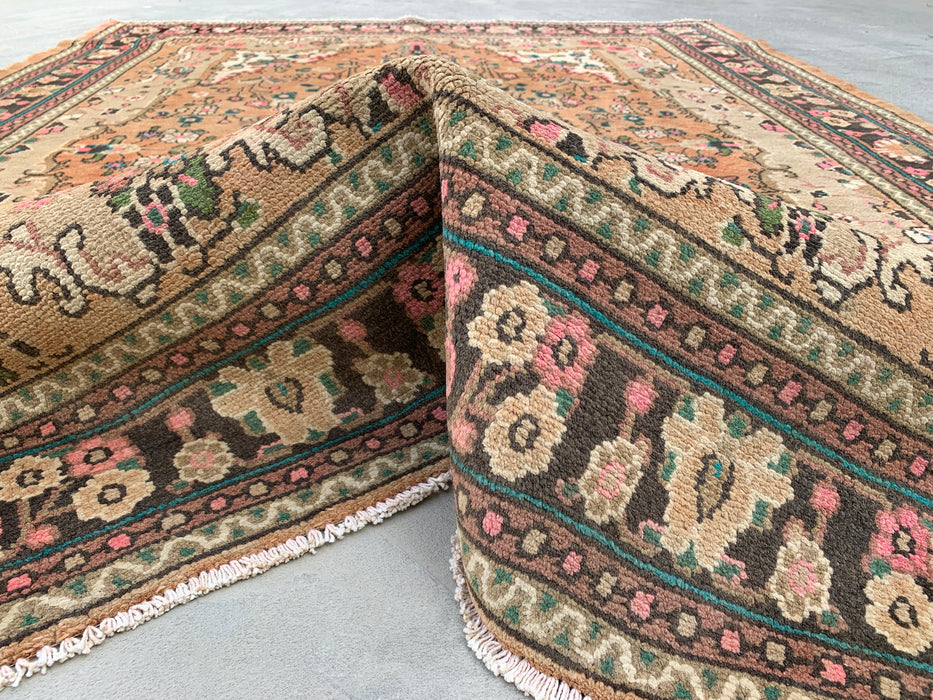 Handmade Persian Wool Area Rug 7x10 - Beige Floral Medallion Persian Style Rug with Ivory Border - Exact Size 9'2" x 6'11" - KBHM-837
