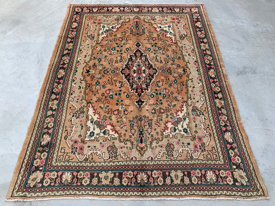 Handmade Persian Wool Area Rug 7x10 - Beige Floral Medallion Persian Style Rug with Ivory Border - Exact Size 9'2" x 6'11" - KBHM-837