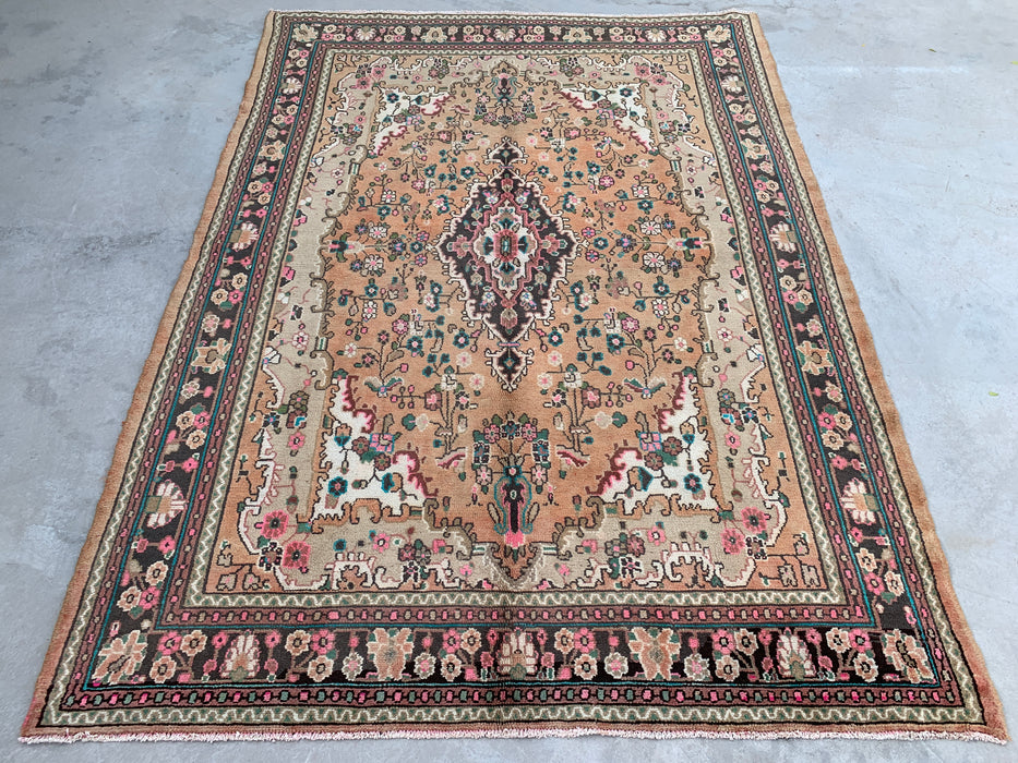 Handmade Persian Wool Area Rug 7x10 - Beige Floral Medallion Persian Style Rug with Ivory Border - Exact Size 9'2" x 6'11" - KBHM-837