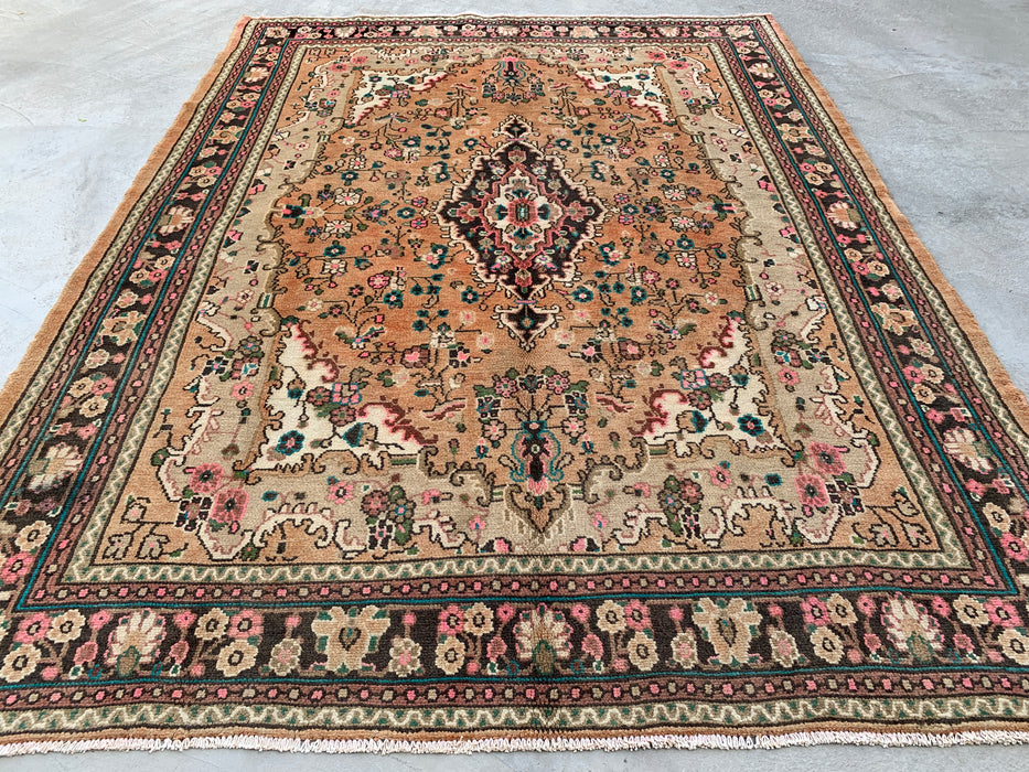 Handmade Persian Wool Area Rug 7x10 - Beige Floral Medallion Persian Style Rug with Ivory Border - Exact Size 9'2" x 6'11" - KBHM-837