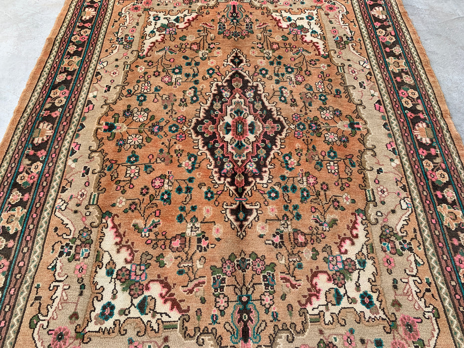 Handmade Persian Wool Area Rug 7x10 - Beige Floral Medallion Persian Style Rug with Ivory Border - Exact Size 9'2" x 6'11" - KBHM-837