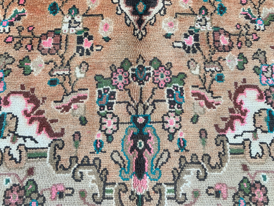Handmade Persian Wool Area Rug 7x10 - Beige Floral Medallion Persian Style Rug with Ivory Border - Exact Size 9'2" x 6'11" - KBHM-837