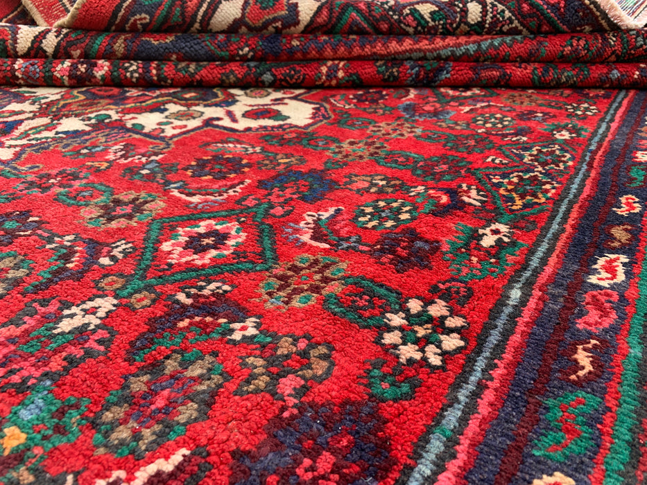 Handmade Persian Wool Area Rug 7x10 - Red Medallion Persian Style Rug with Ivory Border - Exact Size 10'5" x 7'0" - KBHM-838