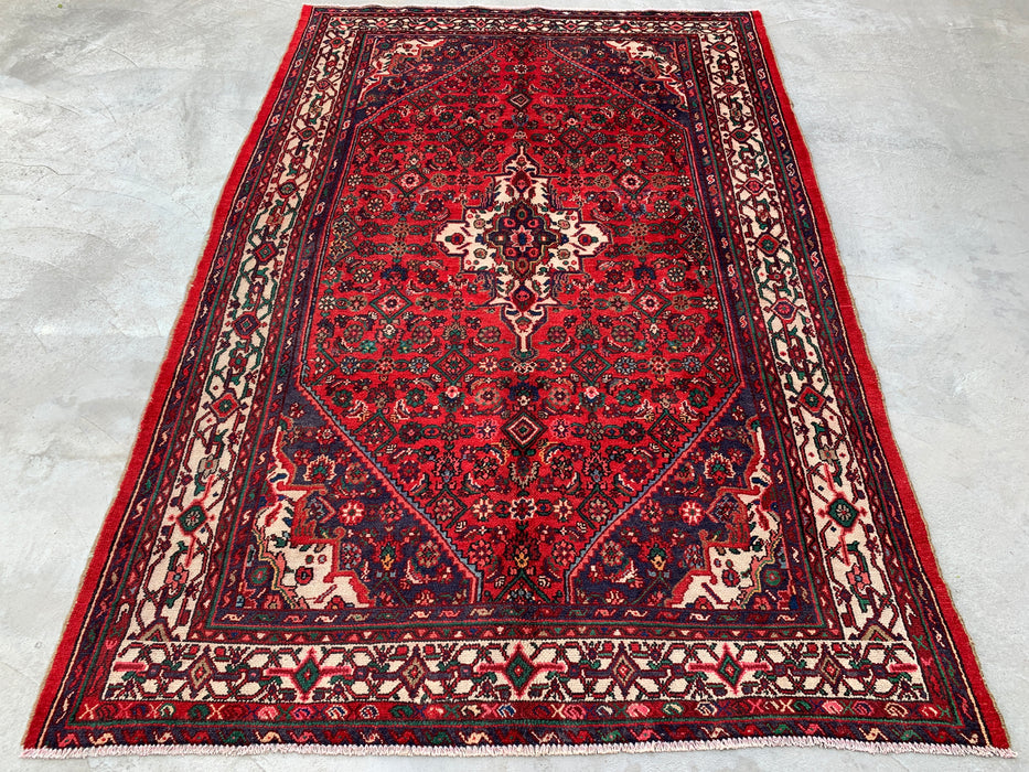 Handmade Persian Wool Area Rug 7x10 - Red Medallion Persian Style Rug with Ivory Border - Exact Size 10'5" x 7'0" - KBHM-838